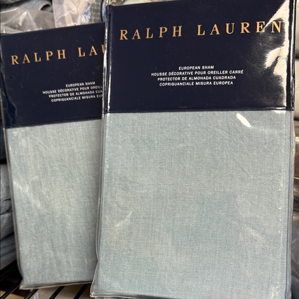 Ralph Lauren Madelena Wetherly Sky Blue Linen Euro Shams 26x26 New Orig 185 each